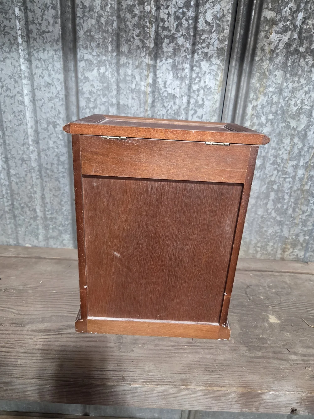 Wooden Jewelry Cabinet with Etched Glass Doors - Brown